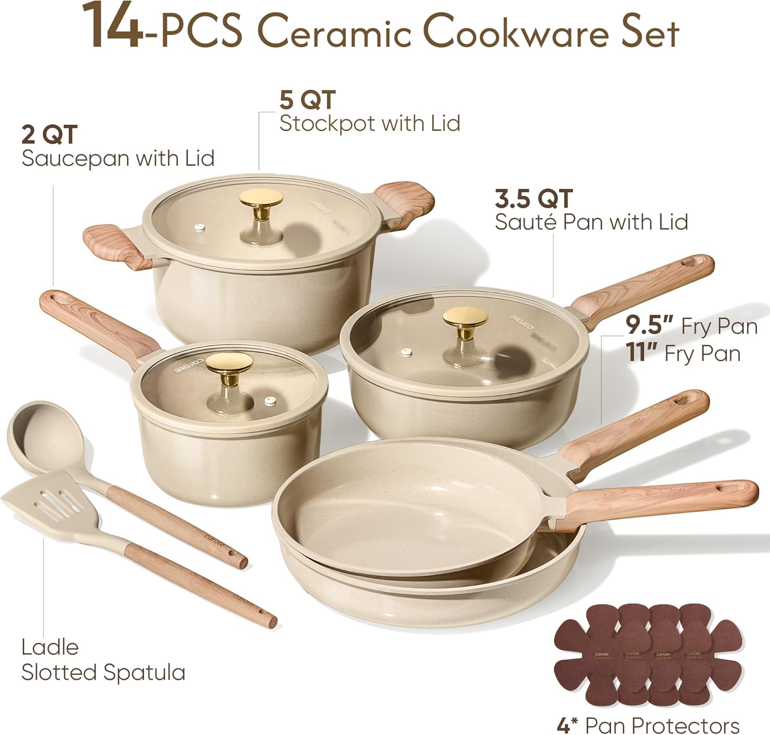 14Pcs Non Stick Ceramic Cookware Set PFAS and PFOA Free