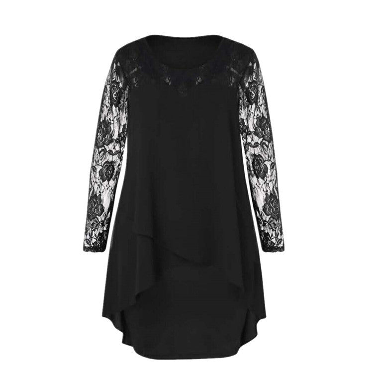 Tiny&Thrive Elegant Patchwork Dress Women – Plus Size Long Sleeve Lace Casual Dress for Summer Wedding, Party & Curvy Fashion 2025