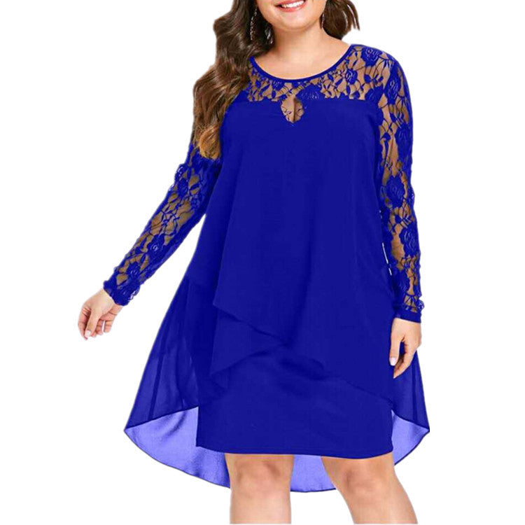 Tiny&Thrive Elegant Patchwork Dress Women – Plus Size Long Sleeve Lace Casual Dress for Summer Wedding, Party & Curvy Fashion 2025