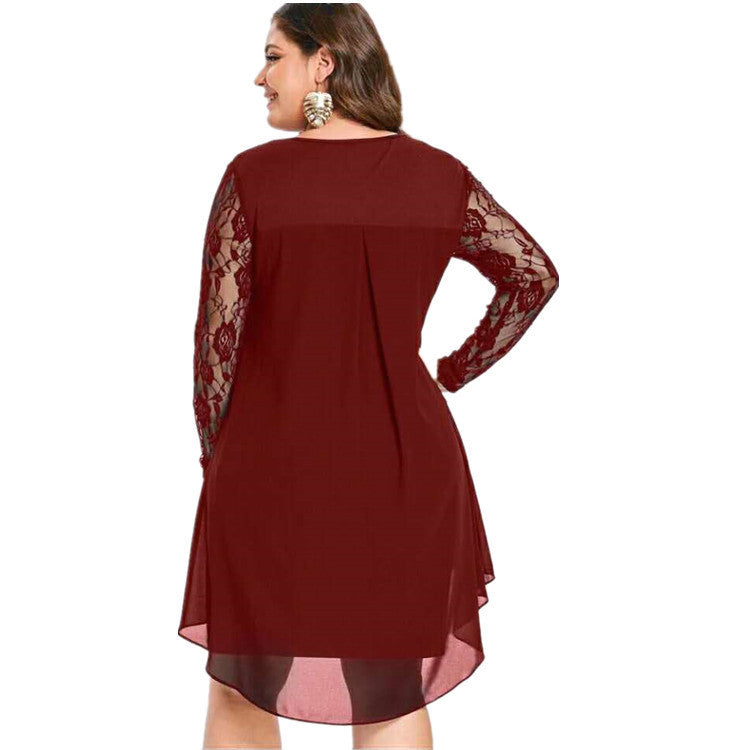 Tiny&Thrive Elegant Patchwork Dress Women – Plus Size Long Sleeve Lace Casual Dress for Summer Wedding, Party & Curvy Fashion 2025