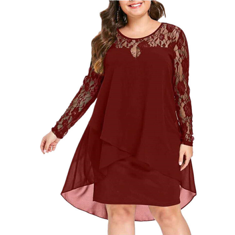 Tiny&Thrive Elegant Patchwork Dress Women – Plus Size Long Sleeve Lace Casual Dress for Summer Wedding, Party & Curvy Fashion 2025