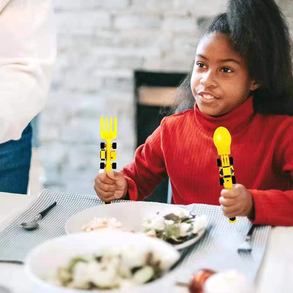Tiny&Thrive Kids Utensils – Dinneractive Excavator Spoon & Cutlery Set